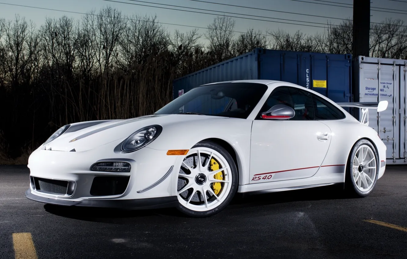 Photo wallpaper white, the sky, trees, tuning, 911, supercar, porsche, Porsche, gt3, tuning, the front, GT3, 4.0