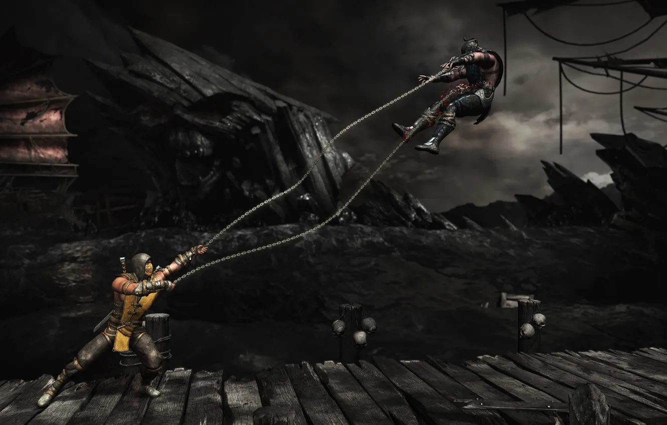 Photo wallpaper battle, arena, Scorpion, Sub-Zero, Mortal Kombat X, harpoons