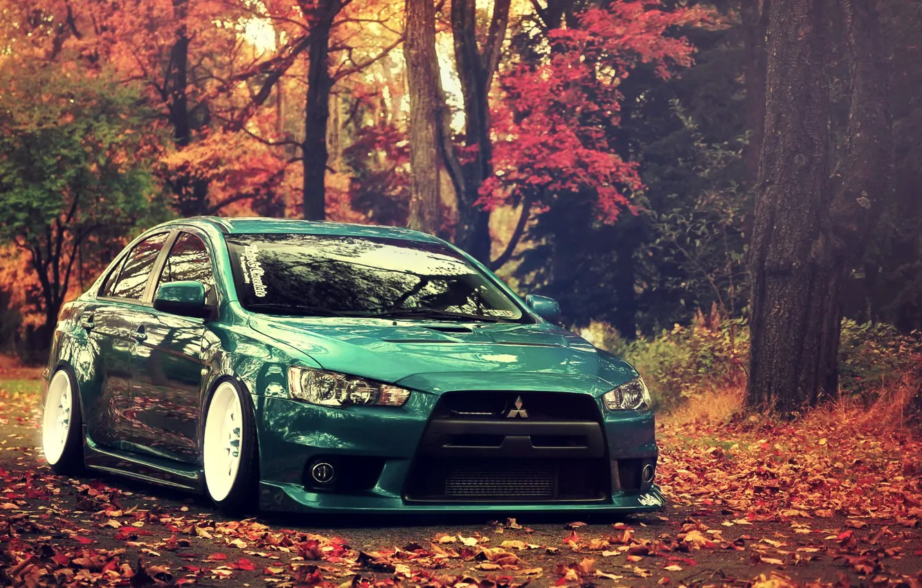 Photo wallpaper autumn, forest, Lancer, Evo