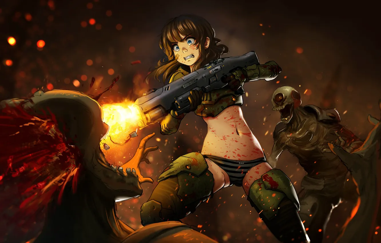 Wallpaper girl, weapons, blood, the game, art, monsters, Doom 4 images for  desktop, section игры - download