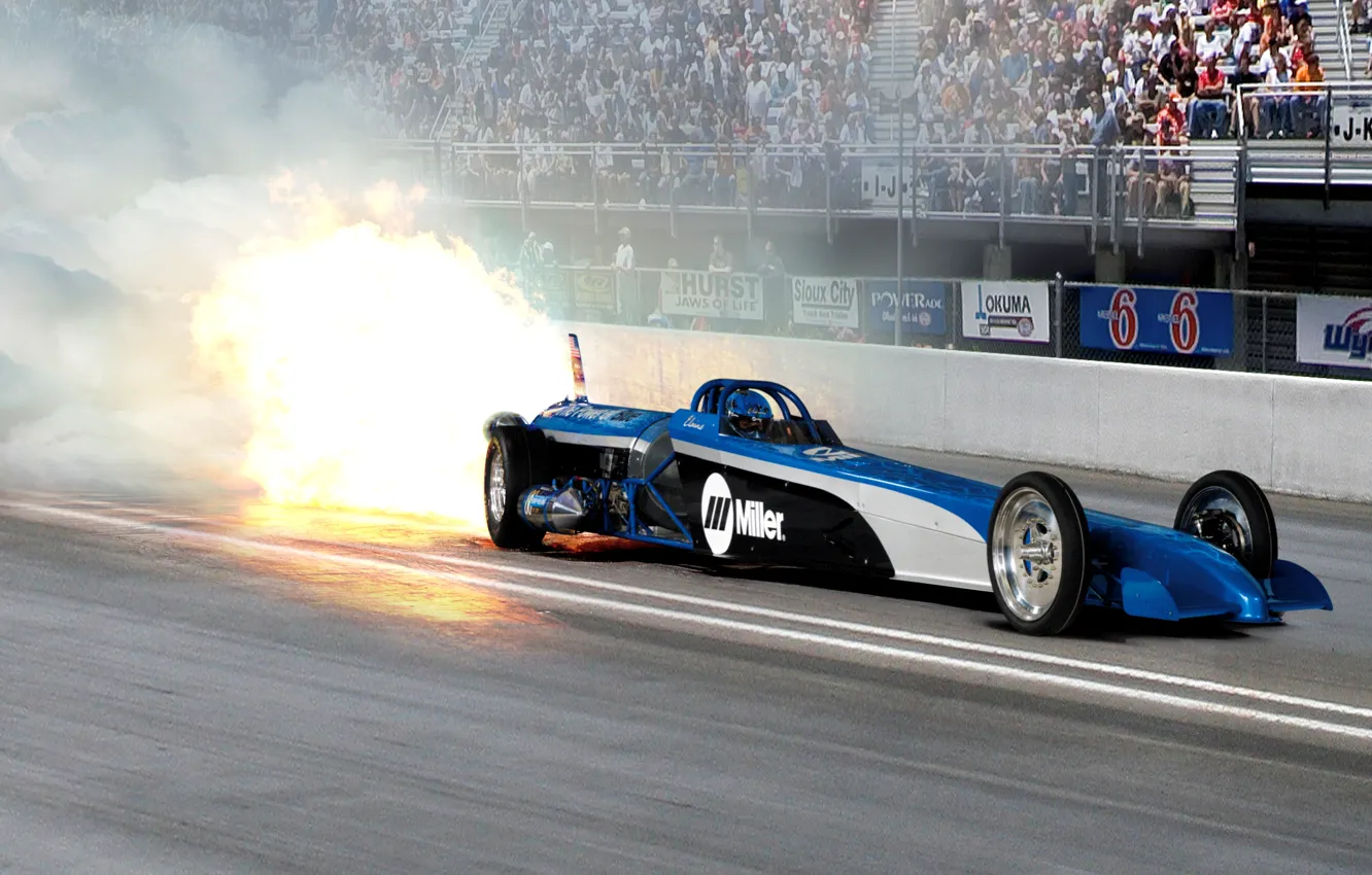 Photo wallpaper fire, track, race, car, track, the fast and the furious, racing, special, Miller Jet Dragster, …