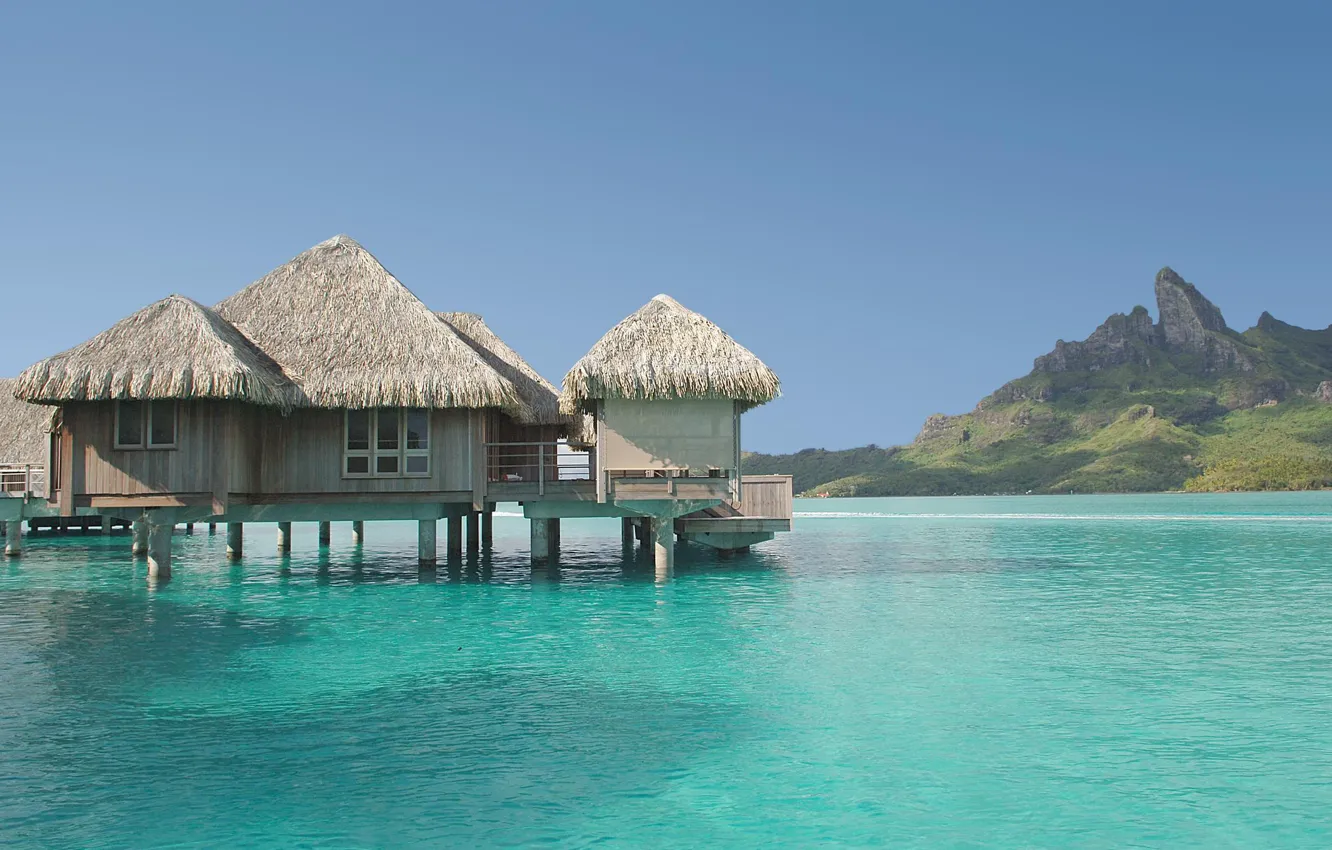Wallpaper Bora Bora, French Polynesia, water villa, St.Regis, bungalow ...