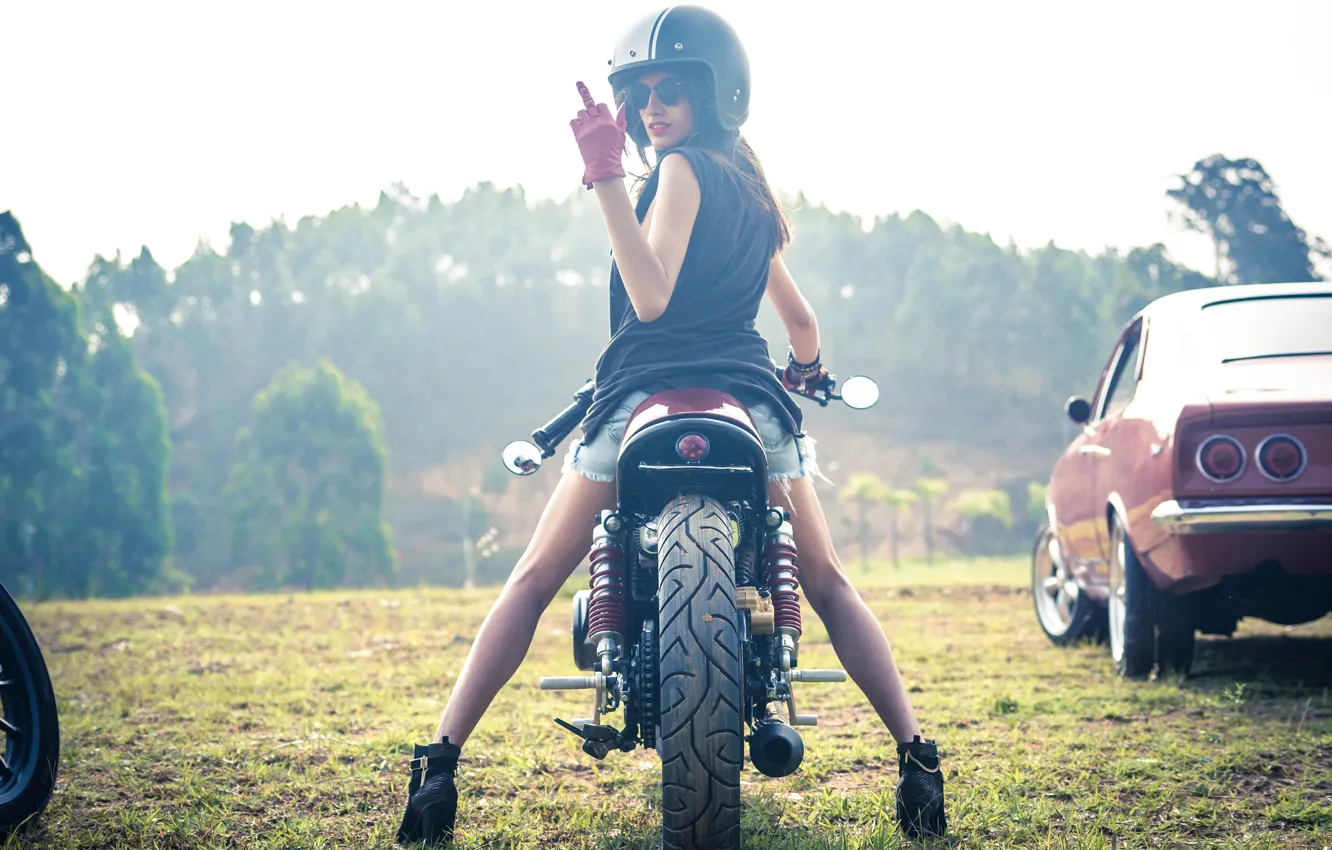 Photo wallpaper girl, vintage, motorcycle, cafe racer