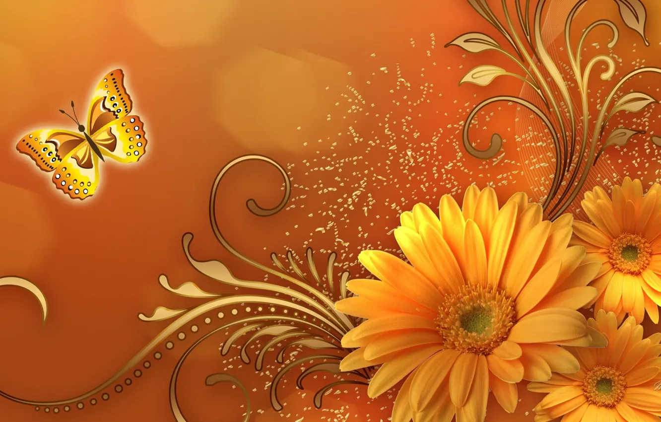 Photo wallpaper flowers, abstraction, pattern, butterfly, monogram