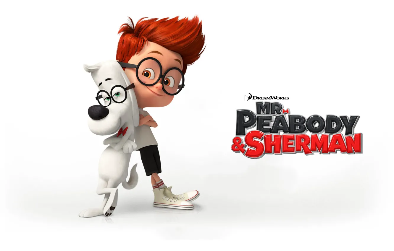 Wallpaper cartoon, dog, boy, glasses, white background, characters,  Sherman, The adventures of Mr. Peabody and Sherman, Mr. Peabody &  Sherman, Mr. Peabody images for desktop, section фильмы - download