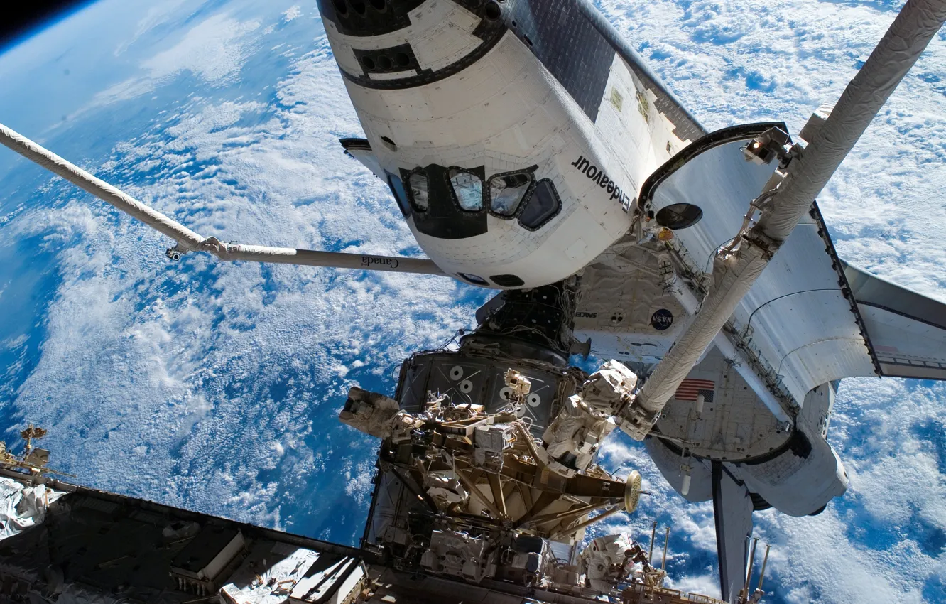 Photo wallpaper Space, Earth, ISS, blue planet, space Shuttle Endeavour