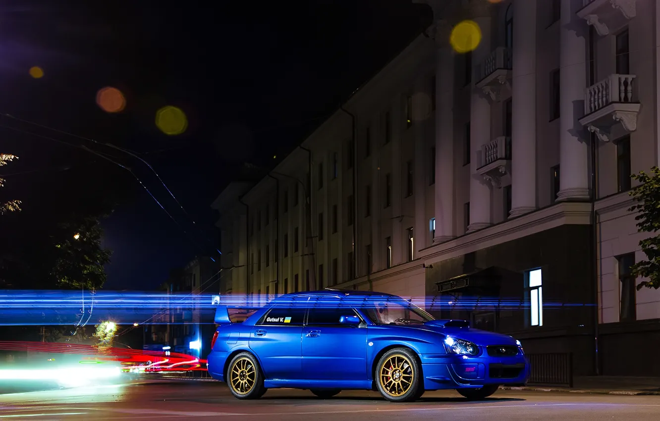 Photo wallpaper night, blue, strip, traffic, subaru, blue, wrx, night, Subaru