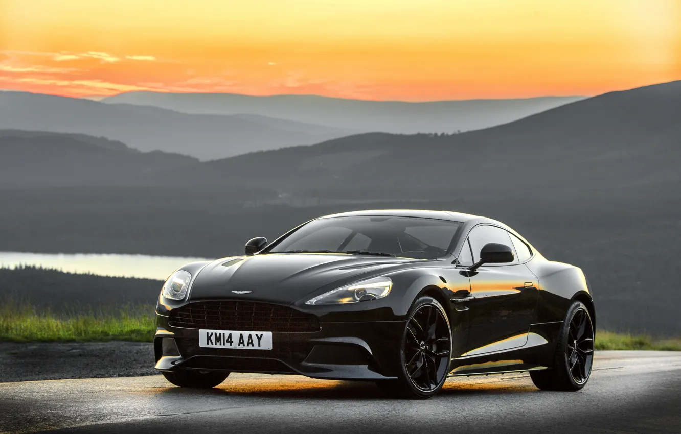 Photo wallpaper sunset, Aston Martin, the evening, Aston Martin, Vanquish, vankvish, 2014, Carbon Black