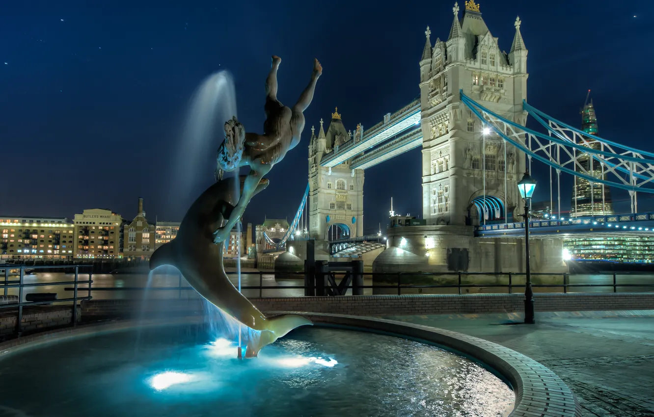 Photo wallpaper night, England, London, night, Tower Bridge, London, England