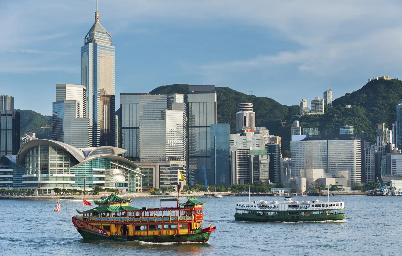 Wallpaper China, Hong Kong, skyscrapers, skyline, sea, harbour, Hong Kong,  skyscrapers, harbour images for desktop, section город - download