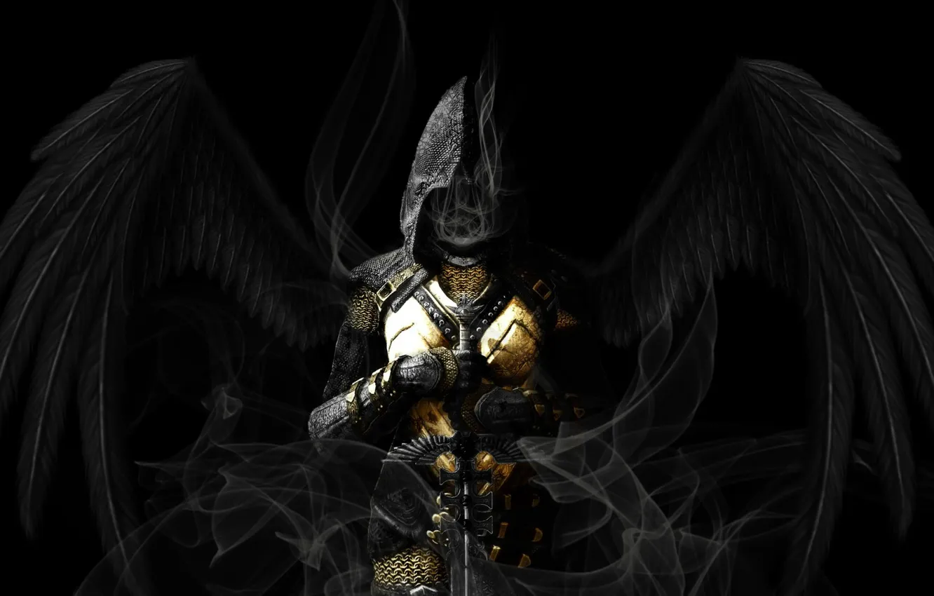 Wallpaper smoke, angel, sword, armor, hood, mail, Skyrim, Angel, The Elder  Scrolls V, black wings images for desktop, section игры - download