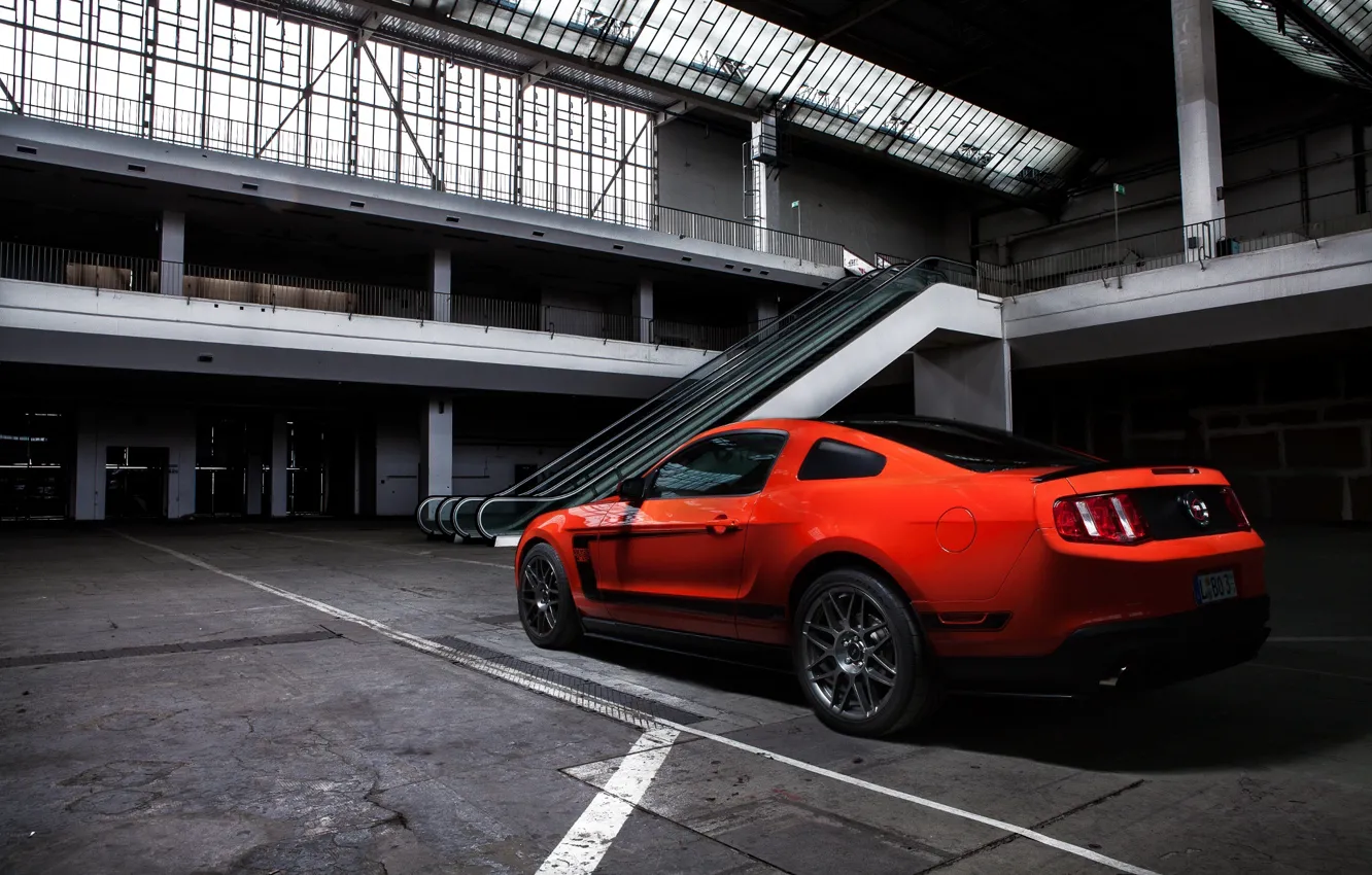 Photo wallpaper Mustang, Ford, Muscle, Boss 302, Orange, Car, Shooting, Photo, Rear