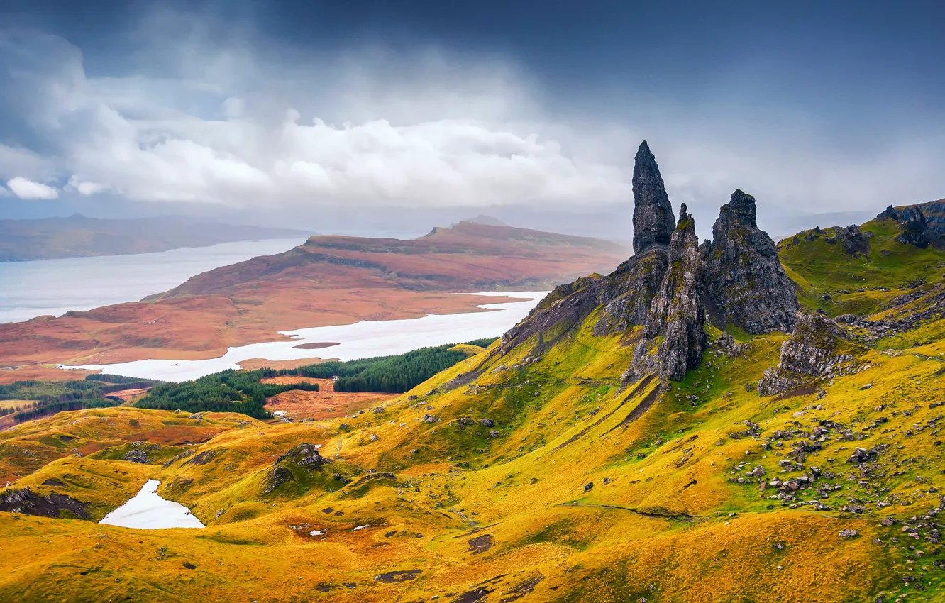 Wallpaper autumn, rocks, Scotland, region highland, the Trotternish ...
