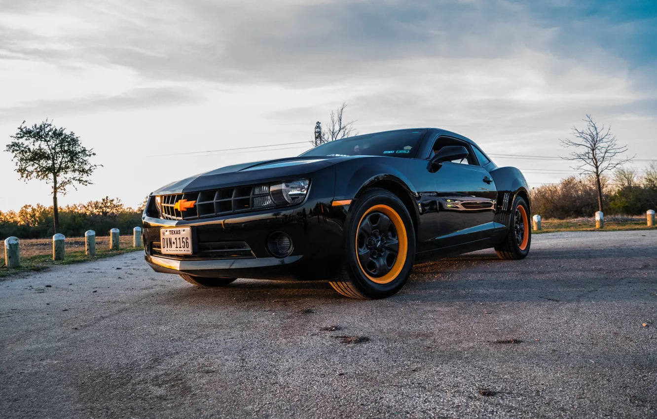 Photo wallpaper Chevrolet, Camaro, Orange, Black, Texas, Wheels