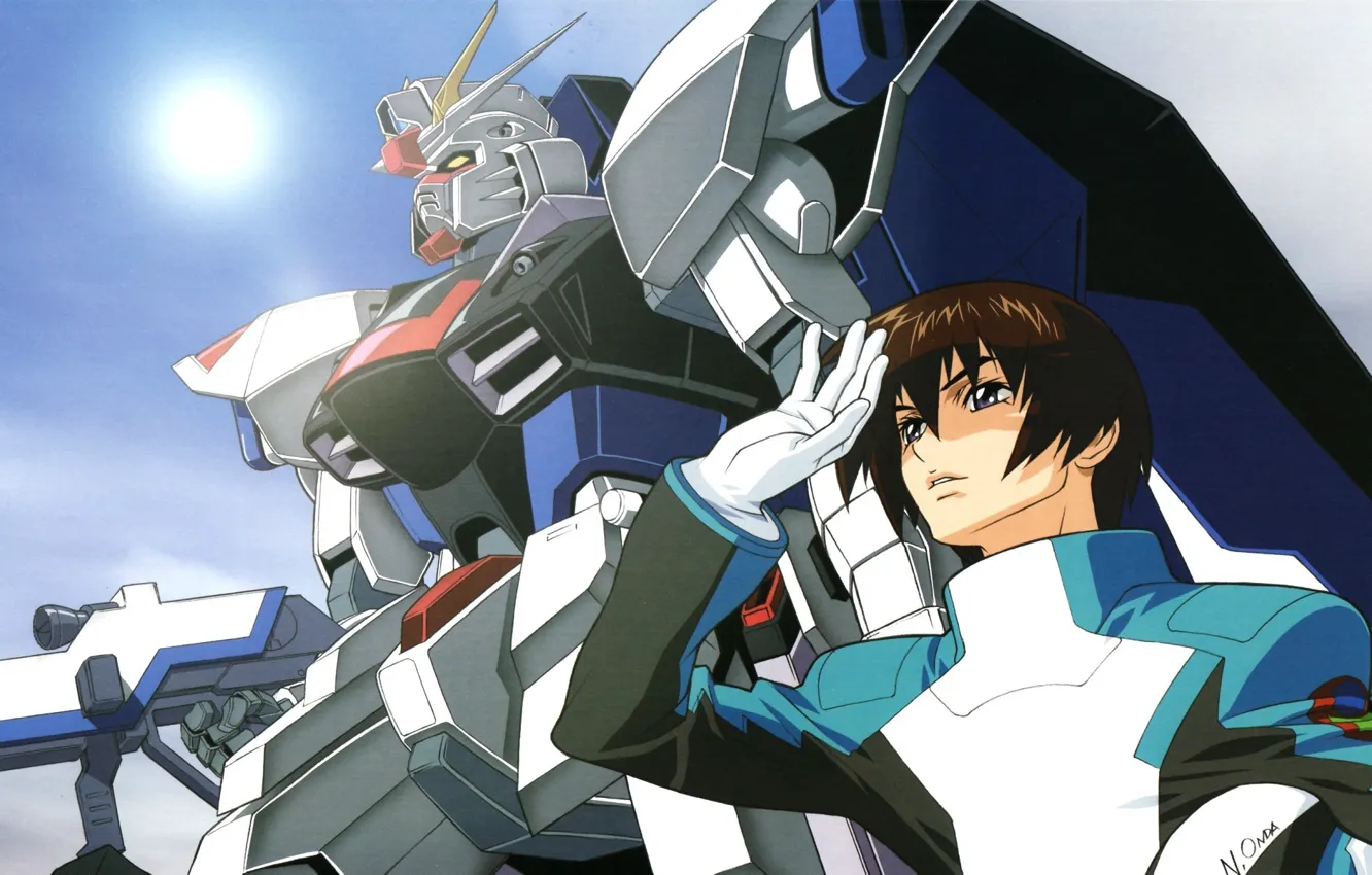 Photo wallpaper the sky, weapons, gloves, form, guy, gundam seed, combat robot