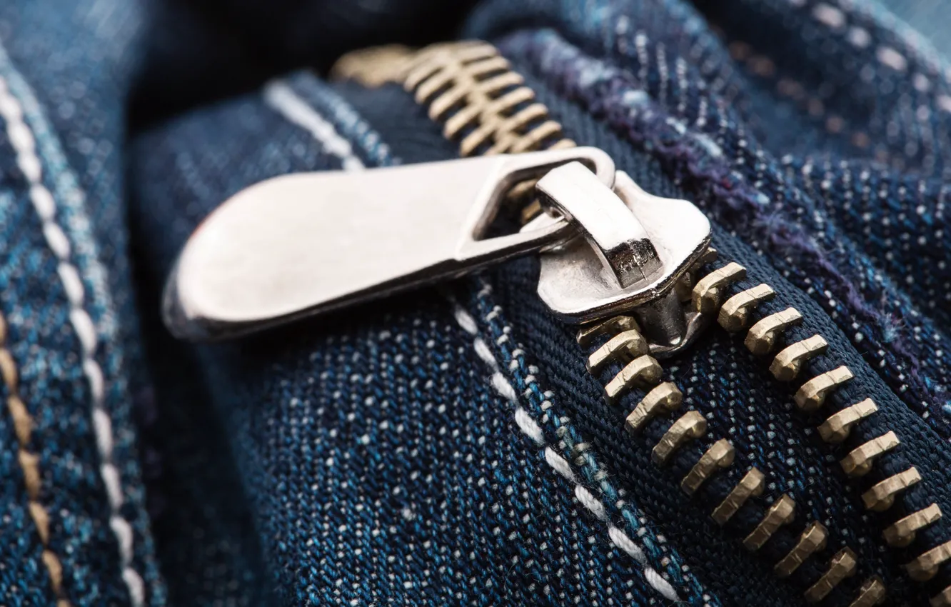 Photo wallpaper jeans, fabric, metal zipper