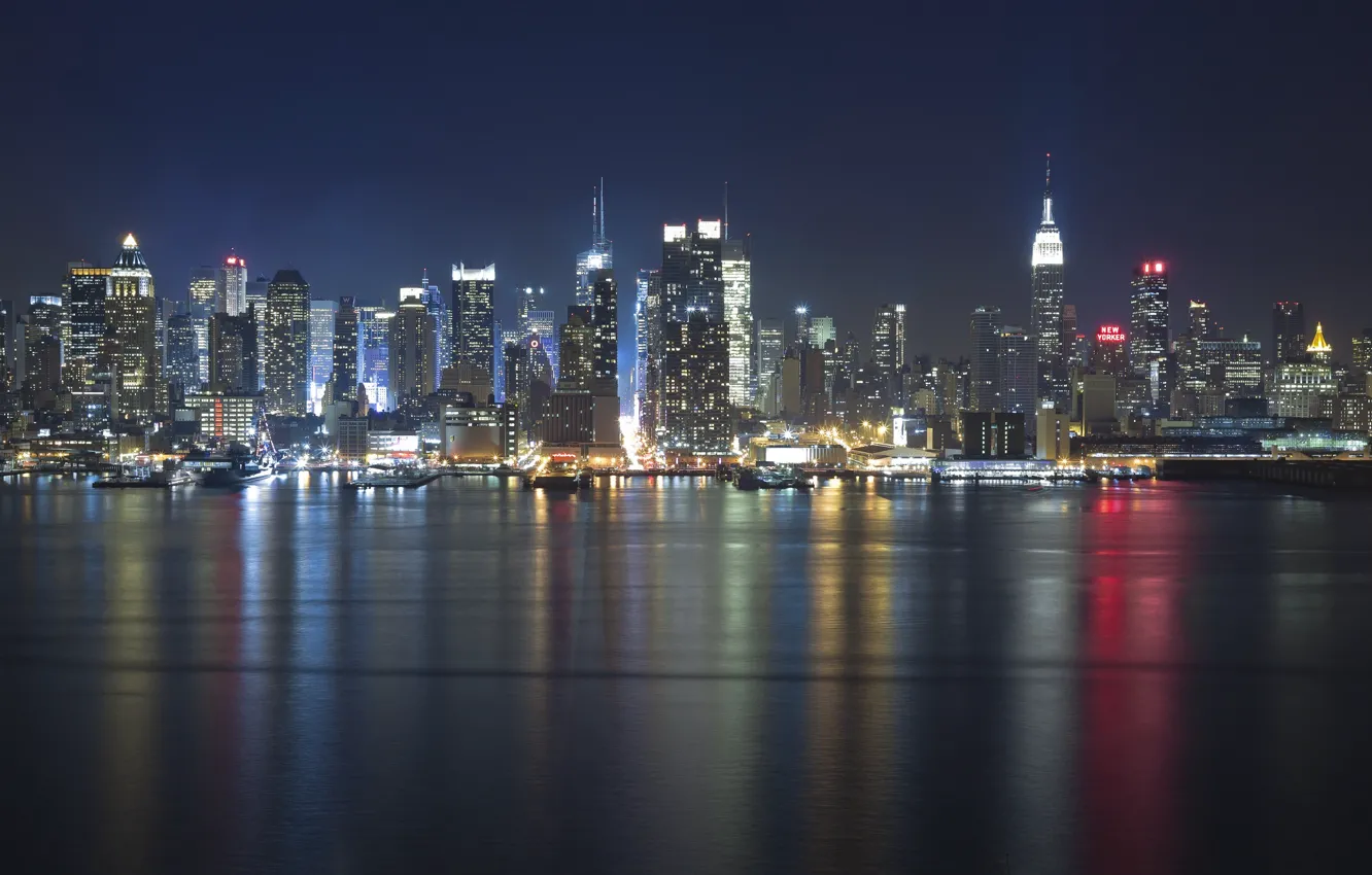 Photo wallpaper night, lights, river, America, USA, States, usa, new york city, hudson, Hudson, nyc