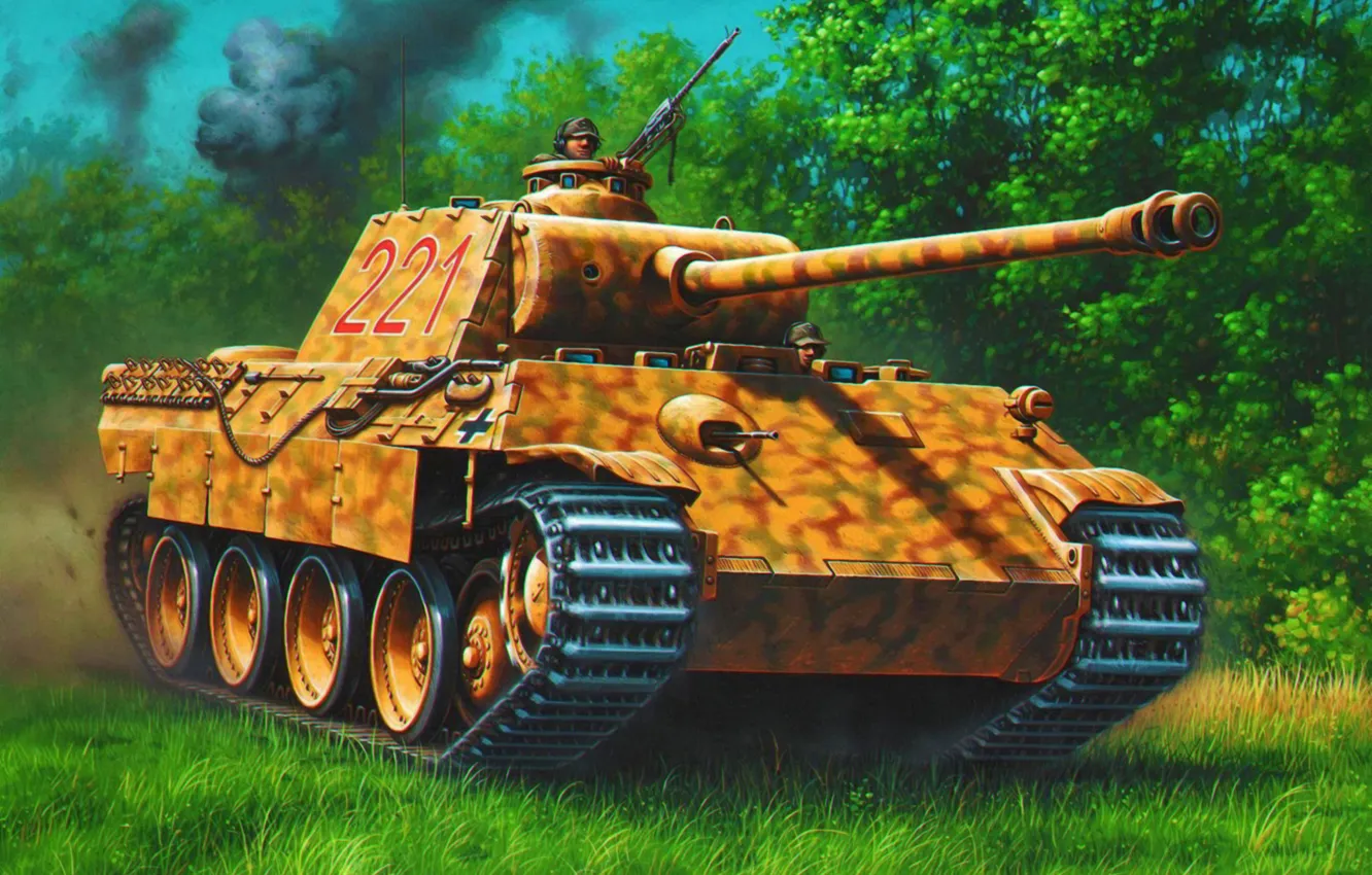 Wallpaper war, art, painting, tank, ww2, Panzer V 'Panther' Ausf. D ...