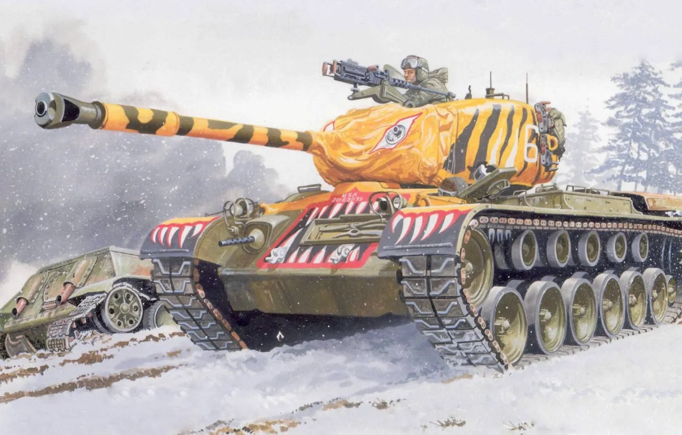 Wallpaper figure, art, USA, medium tank, The Korean war, tiger painting, General  Patton, M46, 6th battalion images for desktop, section оружие - download