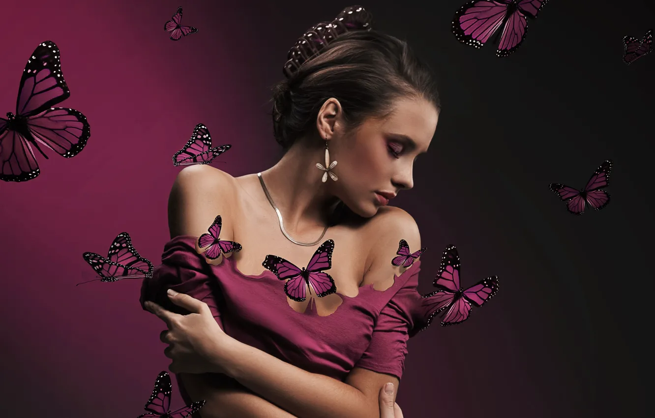 Wallpaper butterfly, woman, girl, beautiful, face, person, butterflies  images for desktop, section девушки - download