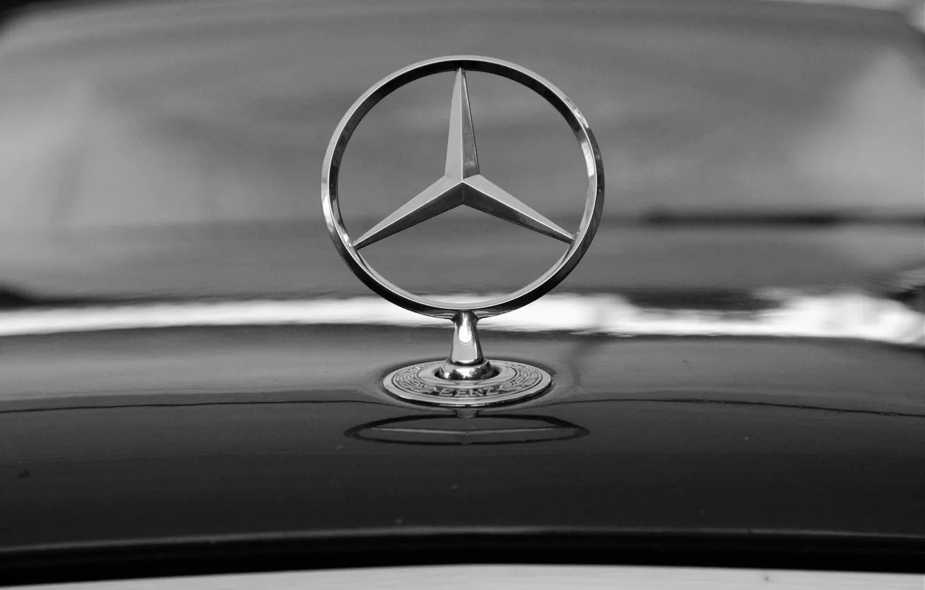 Photo wallpaper Mercedes, Black and white, Icon