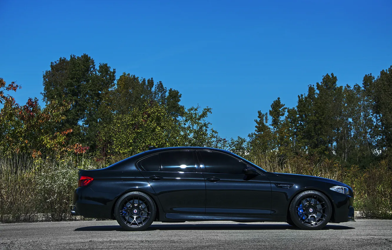 Photo wallpaper black, bmw, profile, drives, black, blue, f10, wheels.BMW, calipers