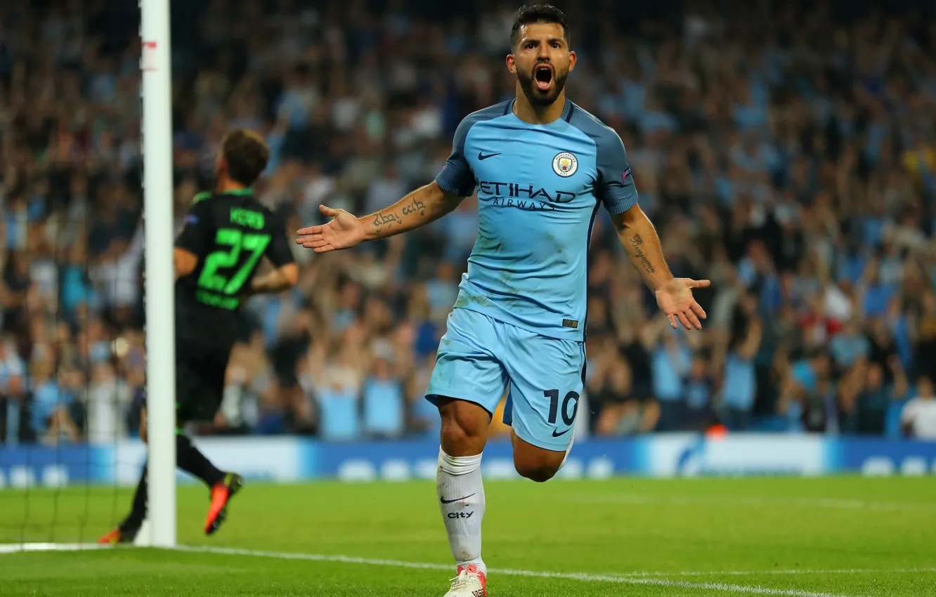 Wallpaper joy, player, goal, the leader, Champions League, striker,  Champions League, Manchester City, Sergio Aguero, Manchester City, goal  score, Sergio Aguero, scored images for desktop, section спорт - download