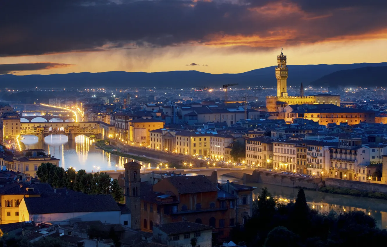 Photo wallpaper night, the city, lights, Italy, Florence, italy, Palazzo Vecchio, florence, the palazzo vecchio