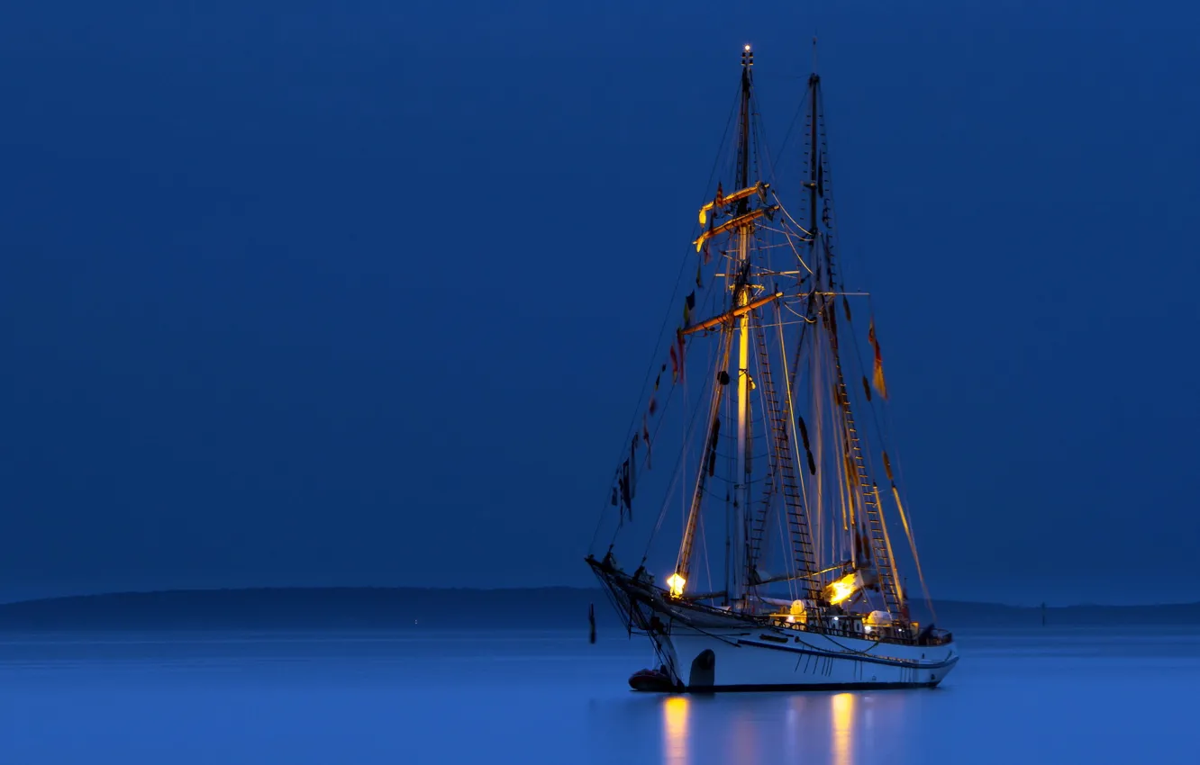 Photo wallpaper sea, night, ship