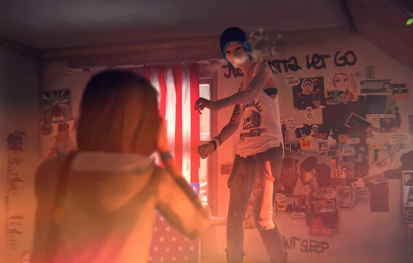 Photo wallpaper on the bed, Chloe, Max, Life is Strange, Dancing