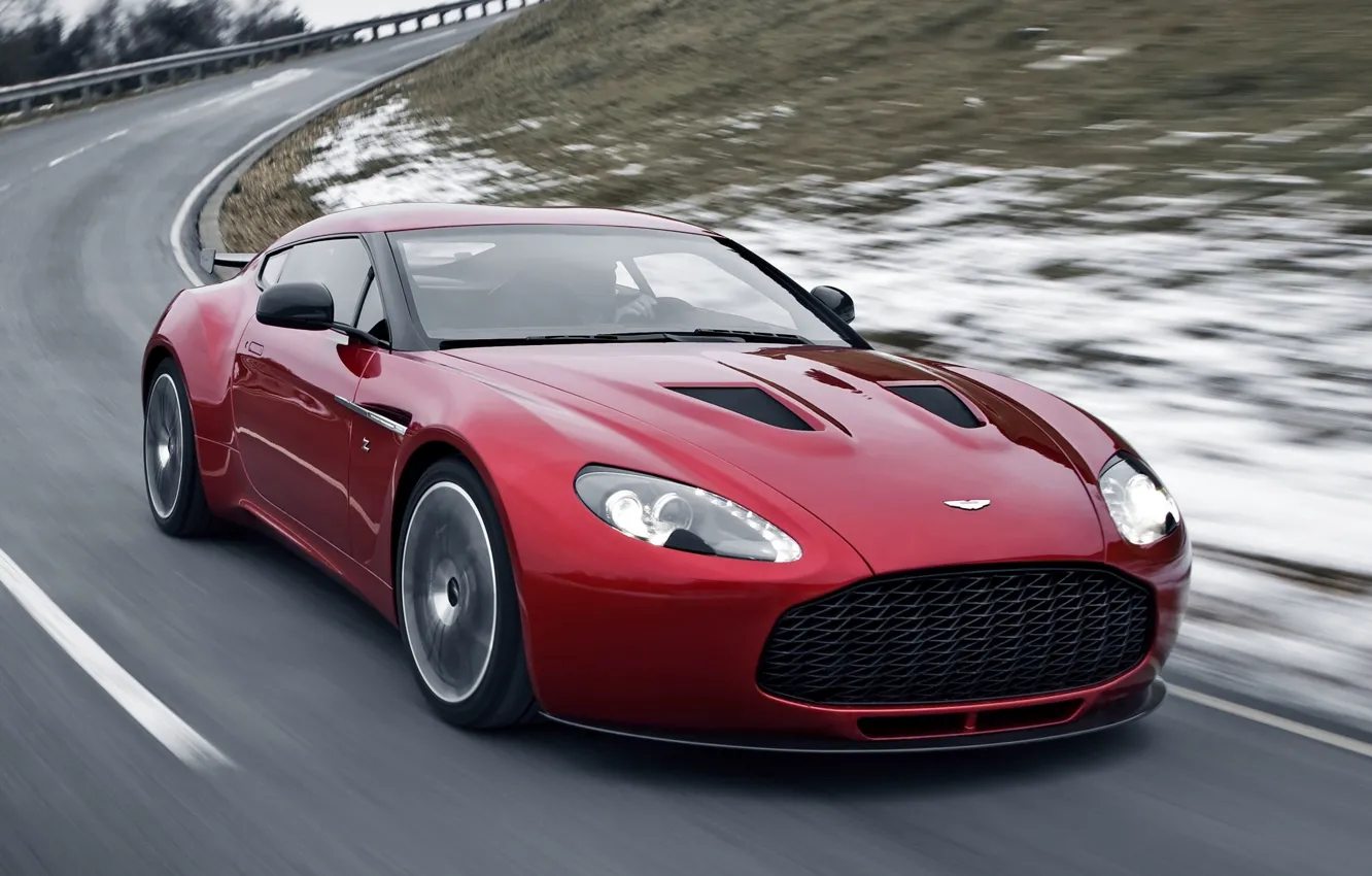 Photo wallpaper road, snow, Aston Martin, aston martin, the front, beautiful car, v12, B12, Zagato, zagato, supercar.red