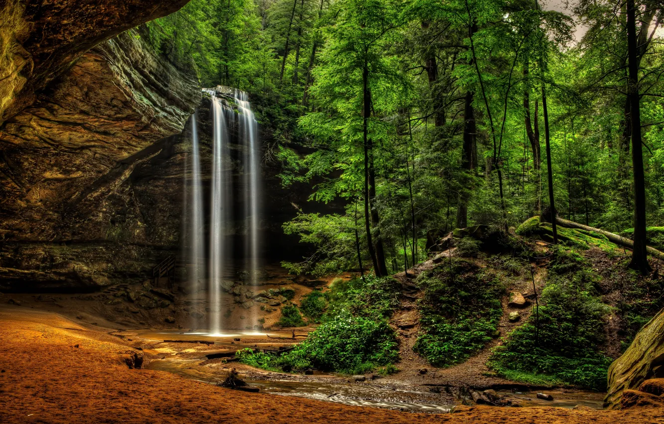 Photo wallpaper forest, waterfall, Logan, Ohio, Ohio, Hocking Hills State Park, National Park Hocking hills, Ash Cave …