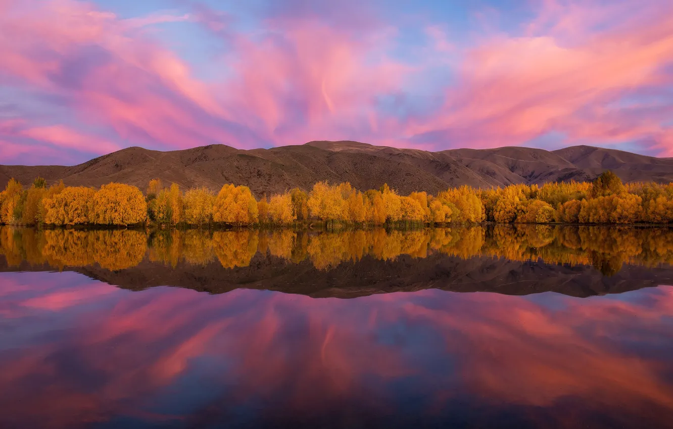 Photo wallpaper autumn, the sky, reflection, lake, river, paint