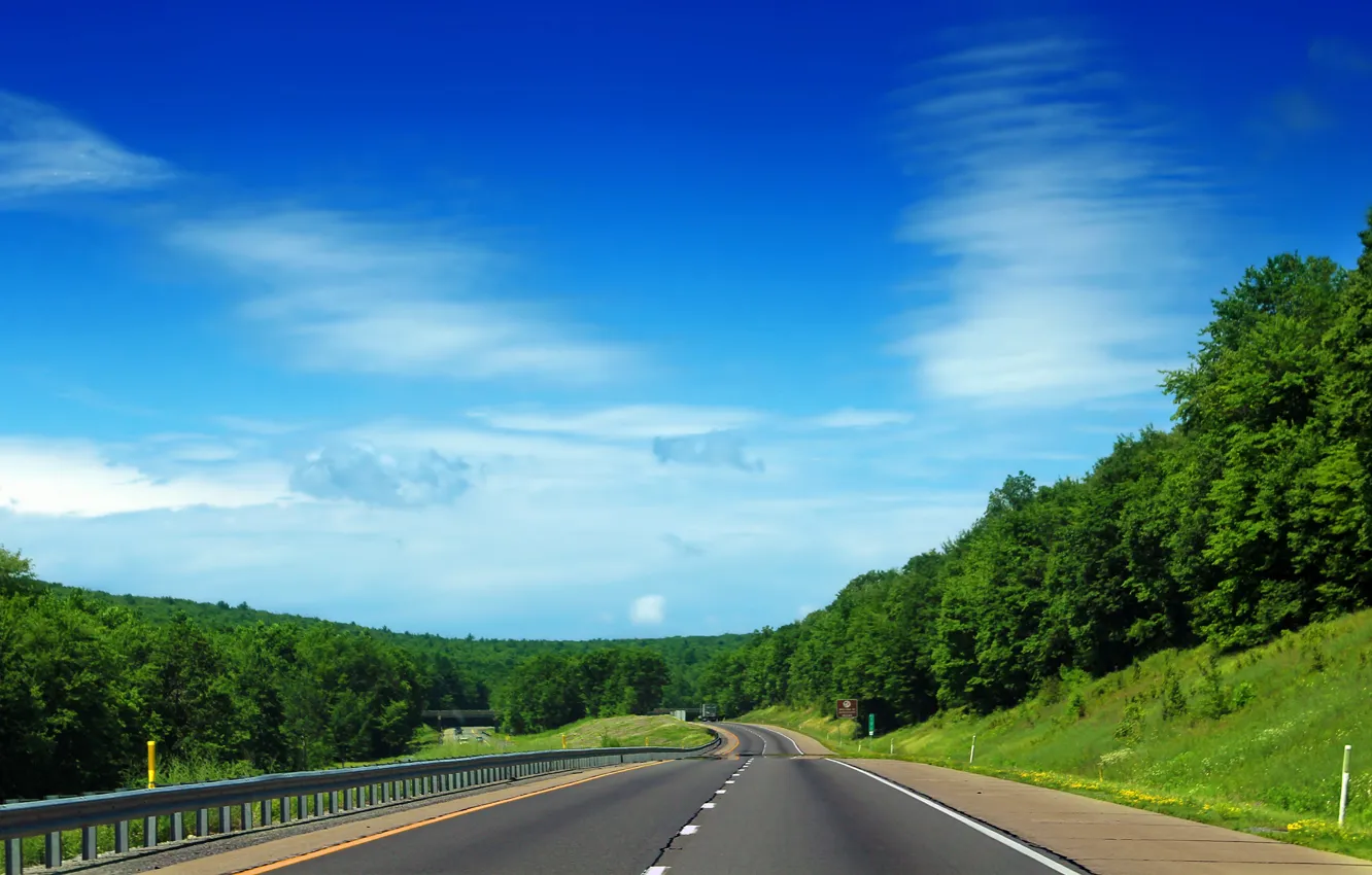 Wallpaper road, greens, the sky, grass, leaves, clouds, trees, nature,  background, tree, widescreen, Wallpaper, foliage, track, highway, meadow  images for desktop, section природа - download
