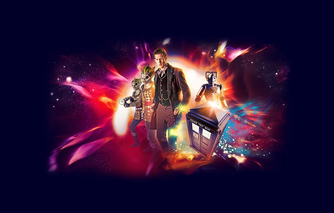 Wallpaper look, space, stars, background, fiction, robot, actor, male,  cyborg, Doctor Who, Doctor Who, The TARDIS, TARDIS, Matt Smith, Matt Smith,  Police Box images for desktop, section фильмы - download