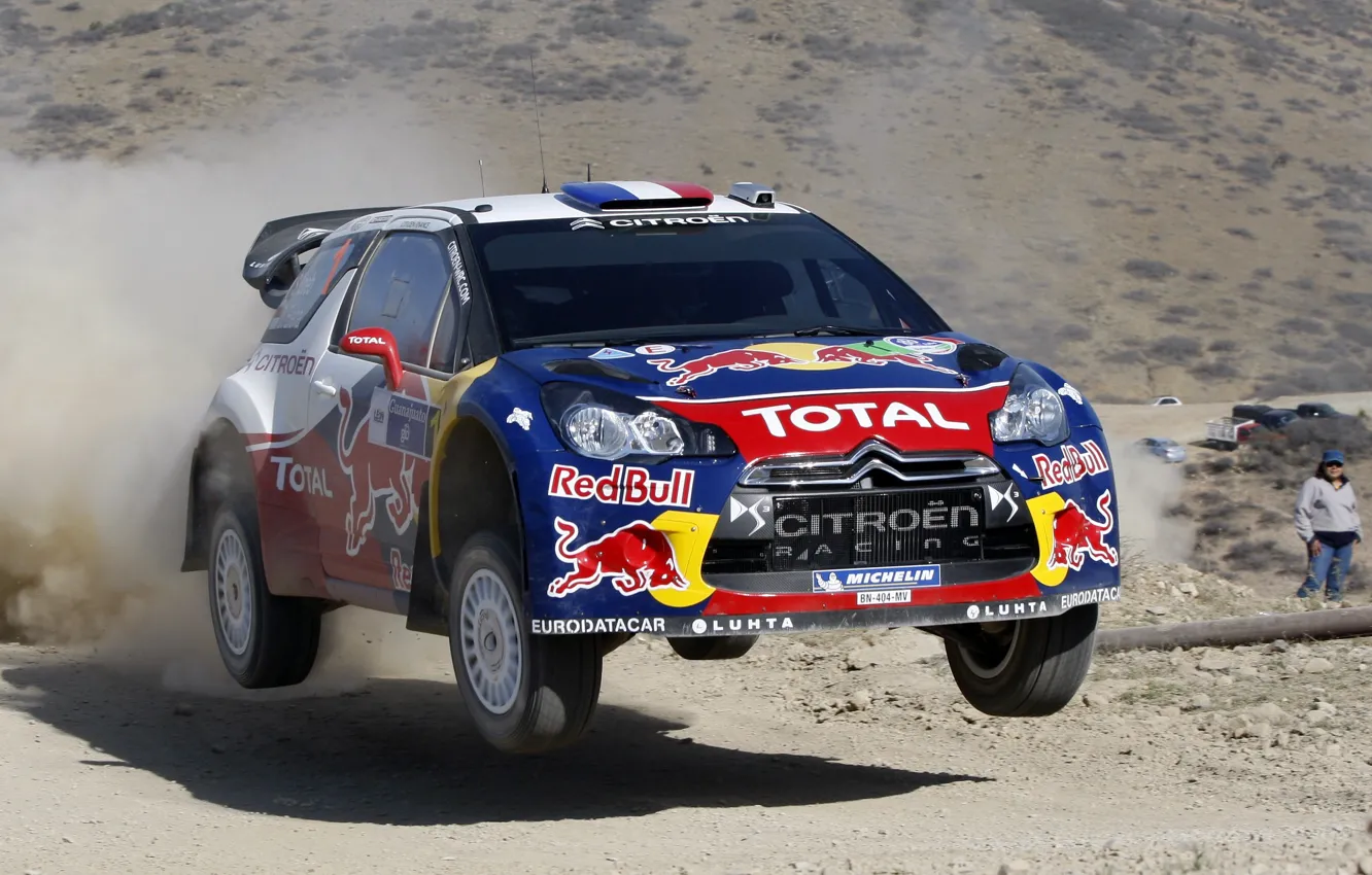 Photo wallpaper Dust, Shadow, Citroen, DS3, Rally, Rally, In the air, Flies, S. Loeb