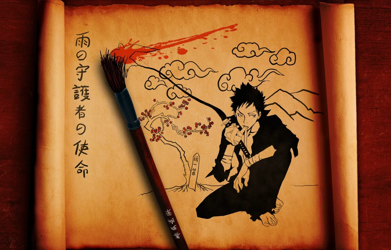 Photo wallpaper figure, sword, characters, guy, brush, scroll, yamamoto takeshi, katekyo Hitman reborn
