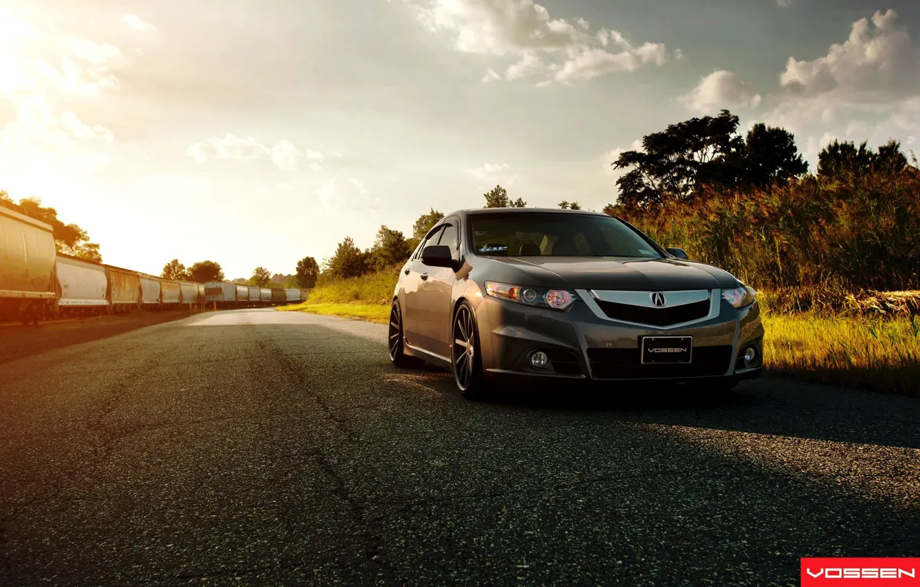 Photo wallpaper Sunset, The evening, Tuning, Beautiful, Car, Car, Wallpapers, Tuning, Acura, Wallpaper, Vossen, Wheels, TSX, Acura