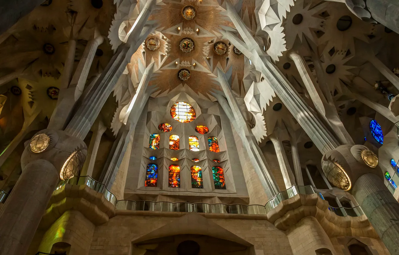 Photo wallpaper columns, stained glass, Spain, religion, Barcelona, The Sagrada Familia