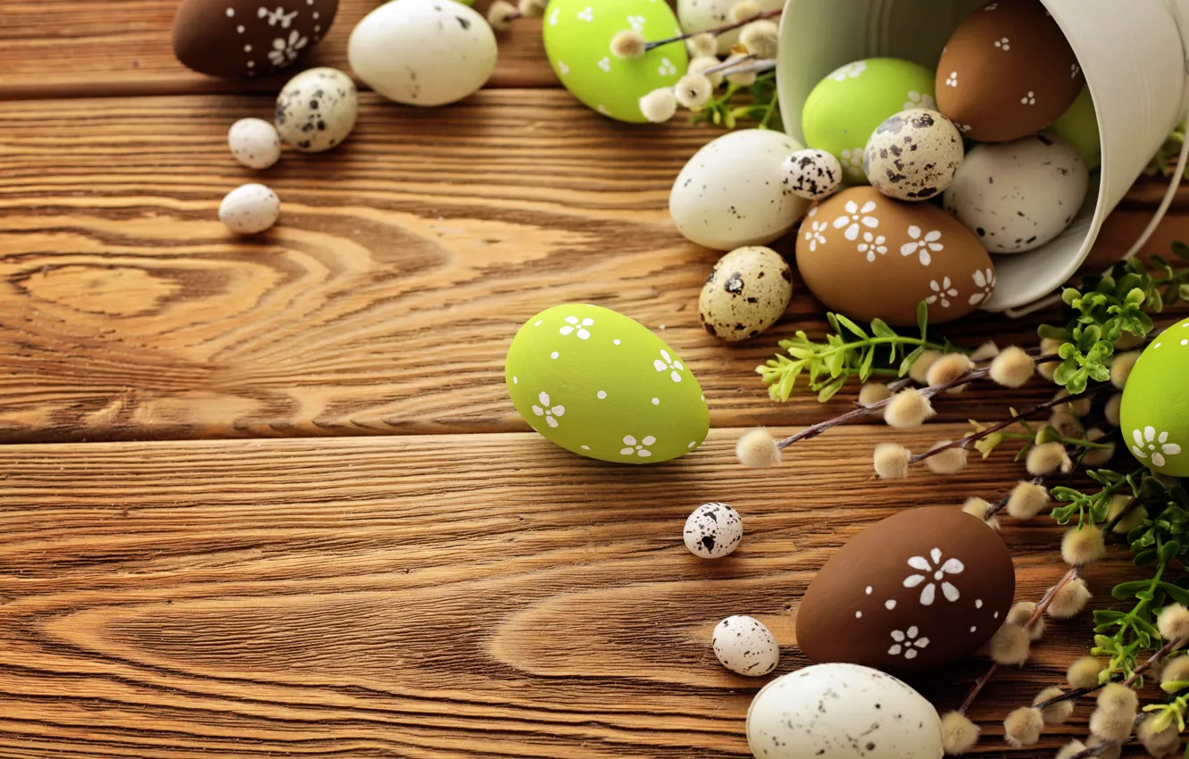Photo wallpaper eggs, Easter, Verba, flowers, spring, Easter, eggs