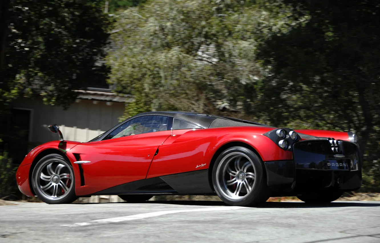 Photo wallpaper red, supercar, red, Pagani, supercar, street, Pagani, wire, to huayr