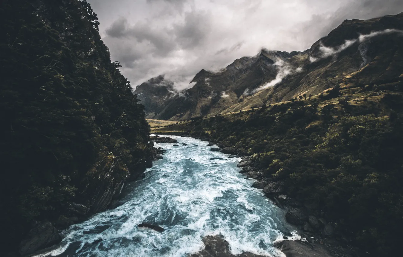 Photo wallpaper river, New Zealand, photographer, Wanaka, Michiel Pieters, Rob Roy's glacier