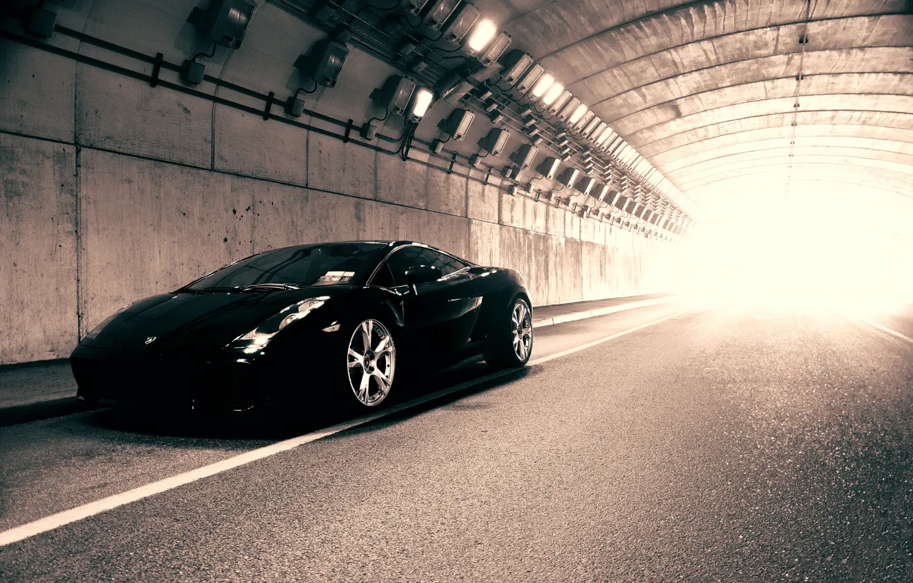 Photo wallpaper light, Lamborghini, black, the tunnel, Gallardo, black, Blik, Lamborghini, Lamborghini, Gallardo