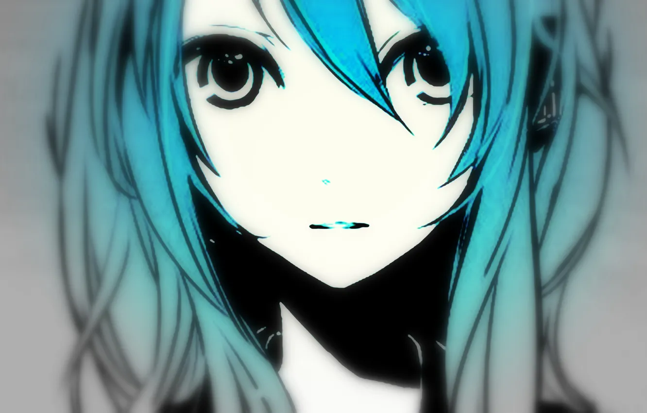 Photo wallpaper eyes, girl, face, shadow, vocaloid, hatsune miku, long hair, Vocaloid, blue hair, art, Hatsune Miku, …