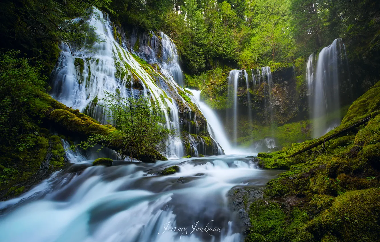 Photo wallpaper river, USA, waterfalls, Washington, Wind, Panther Creek Falls, District Of Skamania