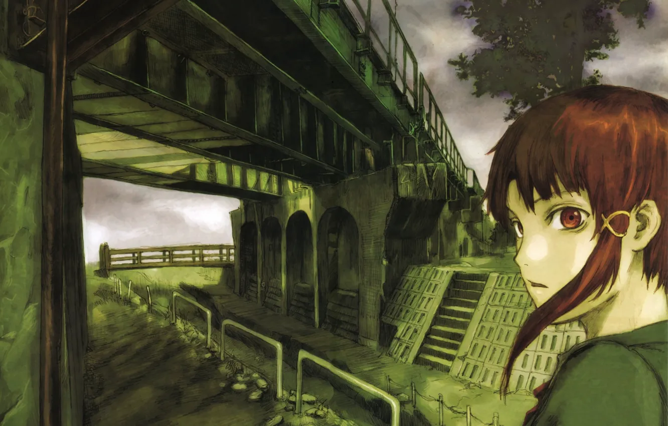 Wallpaper Look Bridge Fiction Art Cyberpunk Drama Serial Experiments Lain Everyone Is Connected Lain Iwakura Lane Iwakura Experiments Lane Think Different Images For Desktop Section Prochee Download