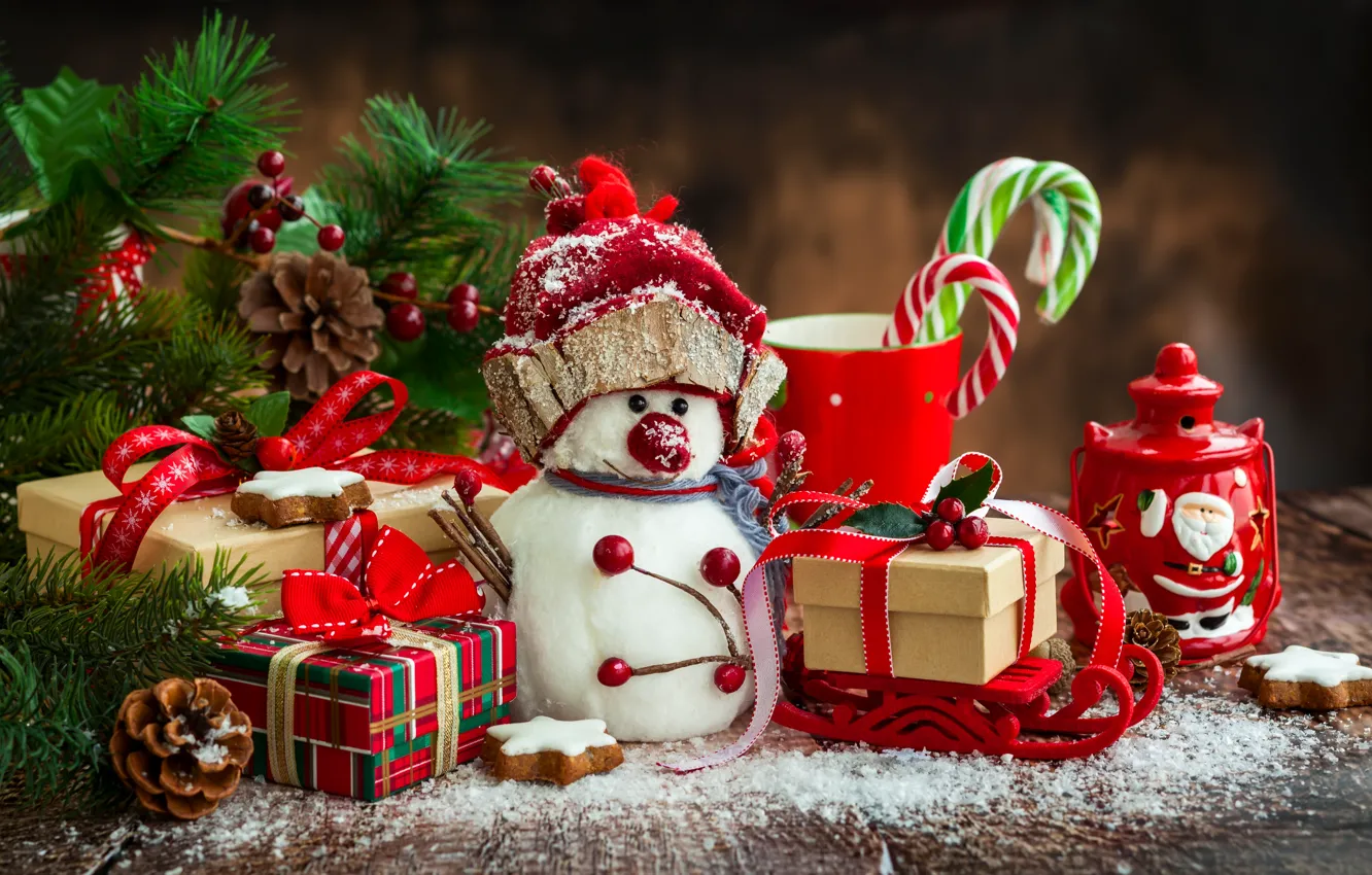 Photo wallpaper decoration, toys, tree, New Year, Christmas, snowman, Christmas, Xmas, decoration, Merry