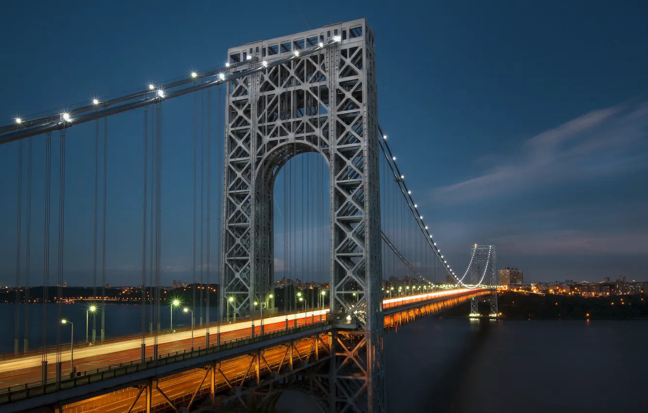 Photo wallpaper night, the city, river, New York, The George Washington Bridge