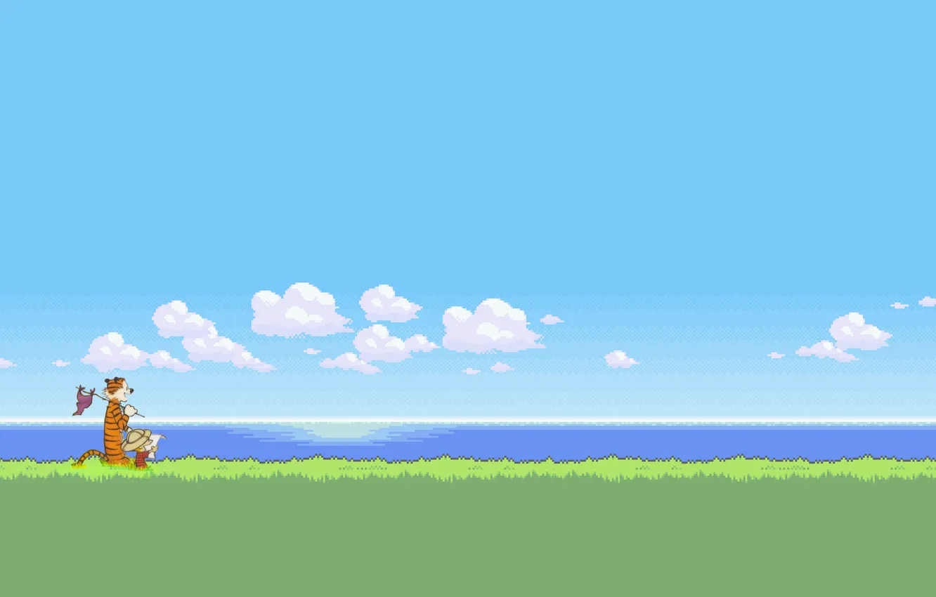 Wallpaper the sky, grass, water, clouds, 8-bit, Calvin and Hobbes, Calvin  and Hobbes images for desktop, section разное - download