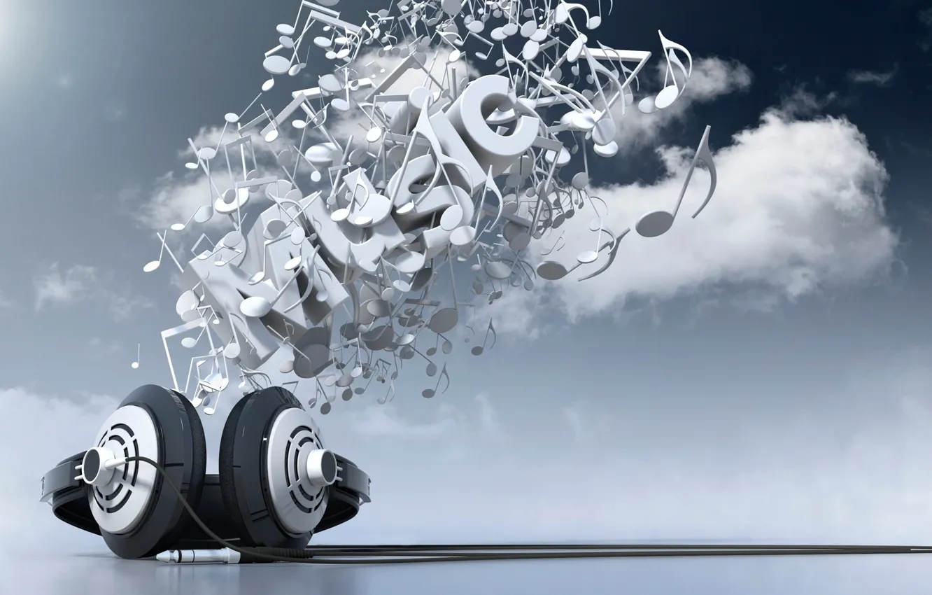 Wallpaper clouds, music, music, headphones images for desktop, section  музыка - download